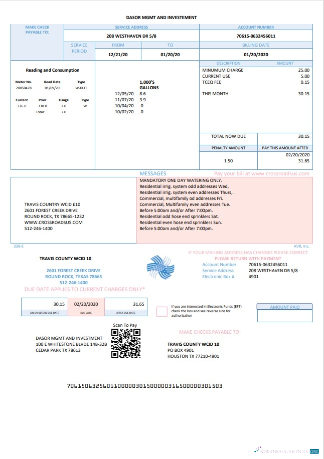 download USA Texas Dasor Management and Investment utility bill template in Word nd PDF format PDF template